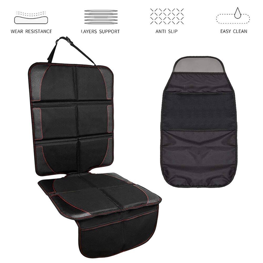 MIKKUPPA Car Seat Protector with Thick Padding - Waterproof 600D Fabric, PVC Leather Reinforced Corners & Kick Mat Auto Seat Back Protector