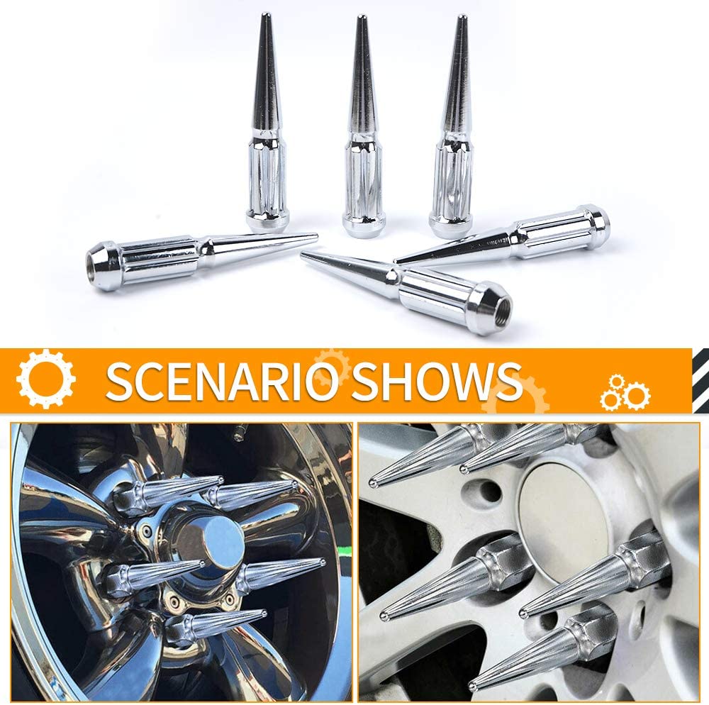 MIKKUPPA 1/2-20 Wheel Spike Lug Nuts, 20pcs Chrome Spike Lug Nuts 1/2x20 Solid 4.4" Tall Acorn Lug Nut with 1 Socket Key Replacement for Jeep Wrangler Cherokee Liberty