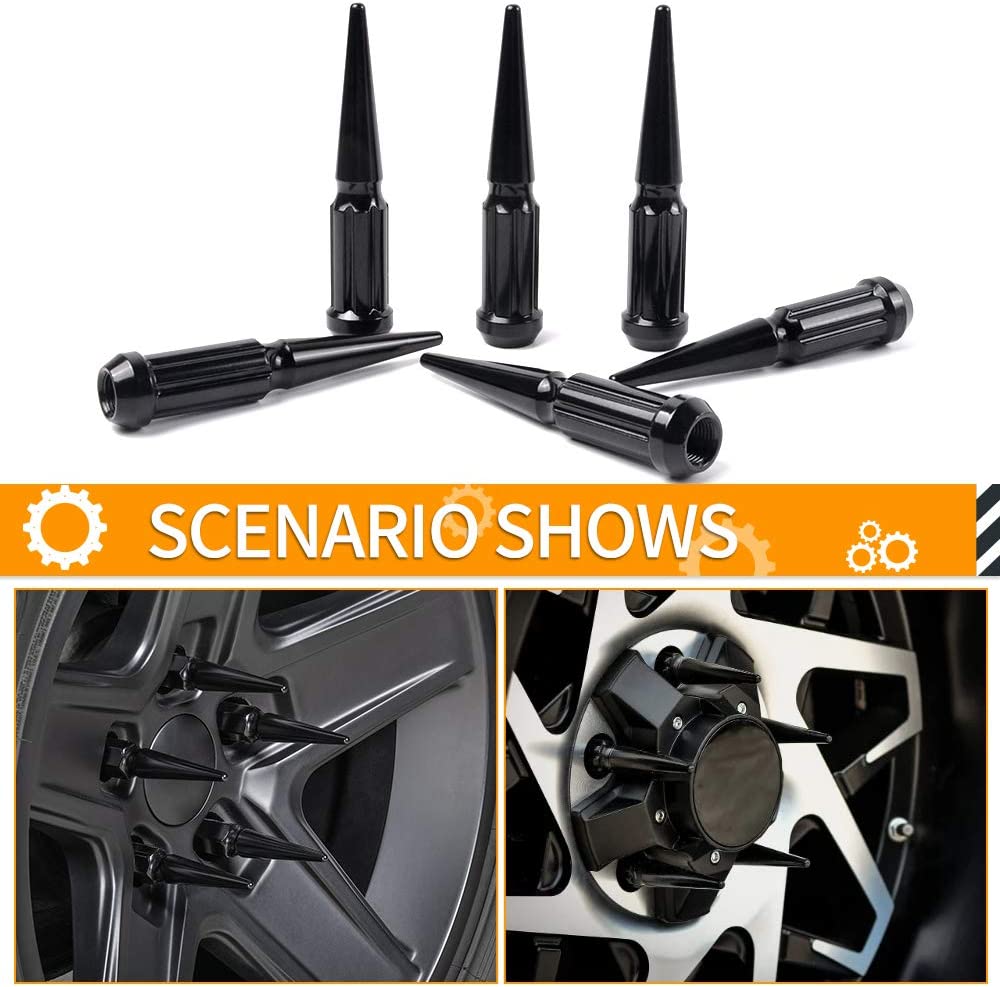 MIKKUPPA 1/2-20 Wheel Spike Lug Nuts, 20pcs Chrome Spike Lug Nuts 1/2x20 Solid 4.4" Tall Acorn Lug Nut with 1 Socket Key Replacement for Jeep Wrangler Cherokee Liberty
