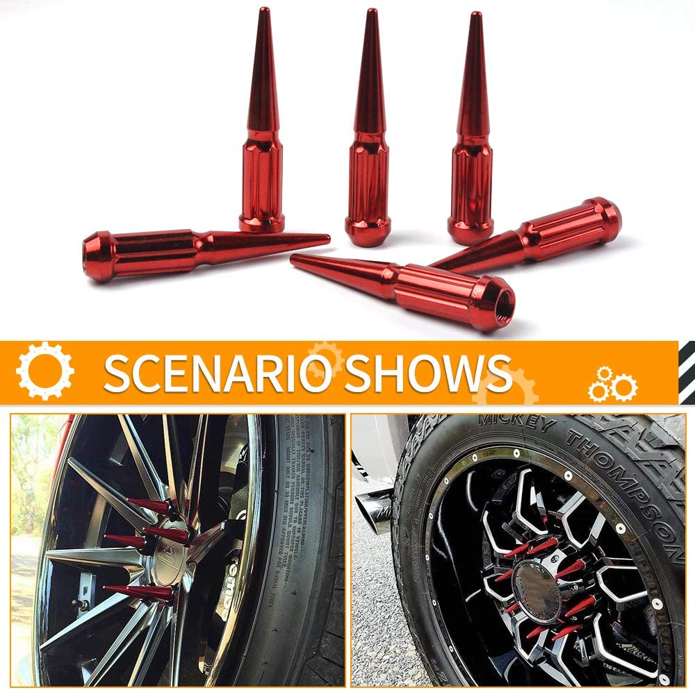 MIKKUPPA 1/2-20 Wheel Spike Lug Nuts - 20pcs Chrome Spike Lug Nuts 1/2x20 Solid 4.4" Tall Acorn Lug Nut with 1 Socket Key Replacement for Jeep Wrangler Cherokee Liberty