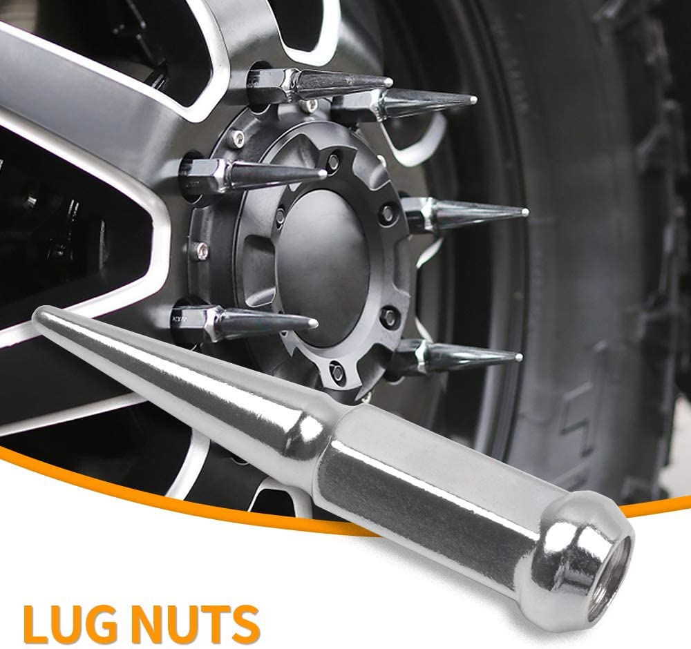 MIKKUPPA 9/16-18 Spike Lug Nuts - 32pcs Chrome Spike Lug Nuts 9/16-18 Solid 4.4" Tall Acorn Lug Nut with 1 Socket Key Replacement for 1994-2010 Dodge Ram 2500, 2000-2010 Dodge Ram 3500