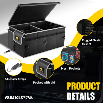 MIKKUPPA Car Trunk Organizer - Cationic Oxford Trunk Organizer with Lid for SUV, Truck, and Van - Foldable and Skin-Friendly Material - Adjustable Straps and Non-Slip Bottom