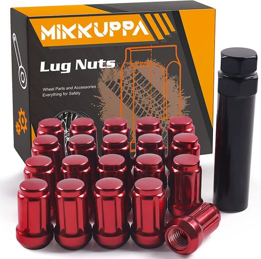 MIKKUPPA M12x1.5 Lug Nuts Red - Replacement for 1994-2013 Chevy Impala, 1998-2019 Honda Accord/CRV/Civic, 2003-2008 Honda Pilot Aftermarket Wheel - 20pcs Closed End Spline Lug Nuts