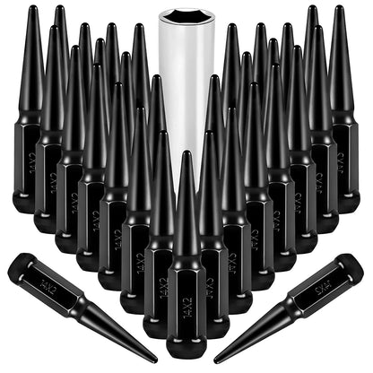 MIKKUPPA M14x2.0 Spike Lug Nuts - 32PCS Black 14mmx2.0 Spiked Lug Nuts, Replacement for 1994-2014 Ford F150, 1997-2013 Expedition, Solid 4.4" Tall Acorn Lug Nut with 1 Socket Key