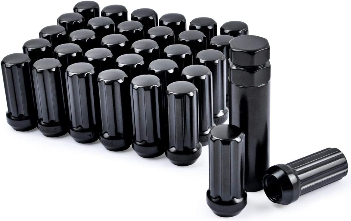 MIKKUPPA M14x1.5 Wheel Lug Nut - Replacement for Chevy Silverado 1500 2500, GMC, Ford, Ram, Aftermarket Wheel - 32pcs Black Closed End Lug Nuts with 1 Socket Key