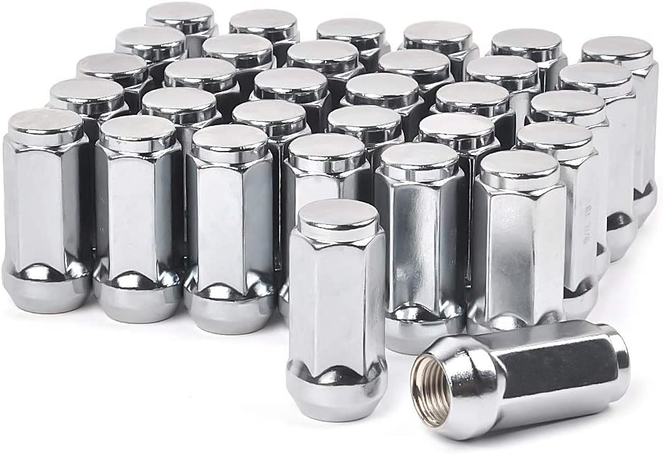 MIKKUPPA 9/16-18 Lug Nuts - Replacement for 2002-2010 ram 1500, 1994-2010 Ram 2500/3500, 1984-1997 F250/F350, 1974-1988 J20 Aftermarket Wheel 32pcs Chrome Closed End Lug Nuts