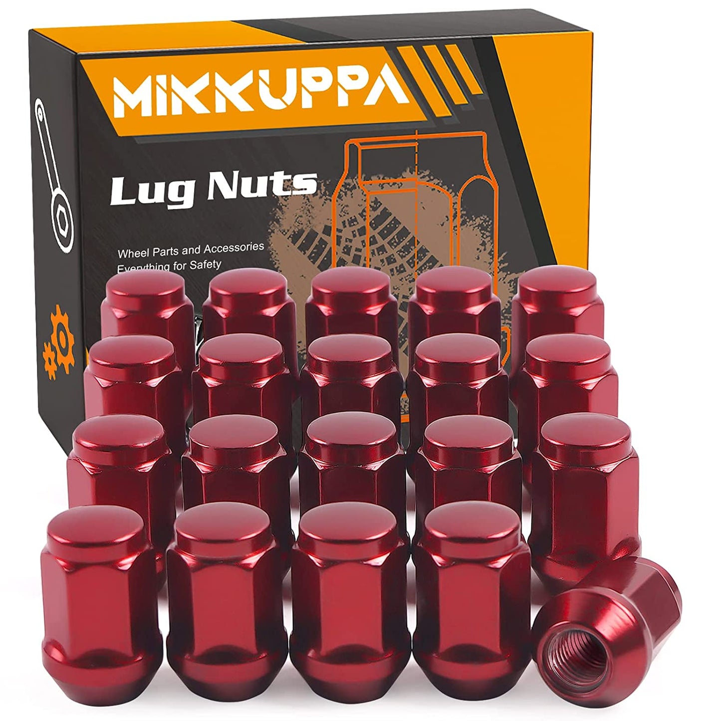 MIKKUPPA M12x1.5 Lug Nuts - Replacement for 2006-2019 Ford Fusion, 2000-2019 Ford Focus, 2001-2019 Ford Escape Aftermarket Wheel - 20pcs Red Closed End Lug Nuts