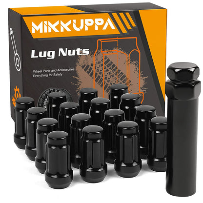 MIKKUPPA 16pcs Black Spline Drive Lug Nuts - M10x1.25 Threads - 1.4 inch Length - 17mm Hex Size - Cone Acorn Taper Seat Includes Socket Key Tool - Compatible with Arctic Cat Can