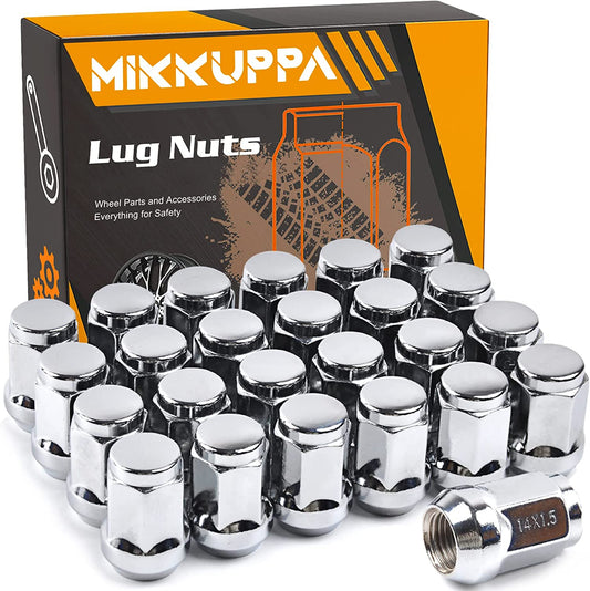 MIKKUPPA 24pcs 14x1.5 Lug Nuts Chrome - 1.38" Tall 3/4" Hex Short Wheel Lug Nut Replacement for K1500 K2500 Grand Cherokee Suburban 1500