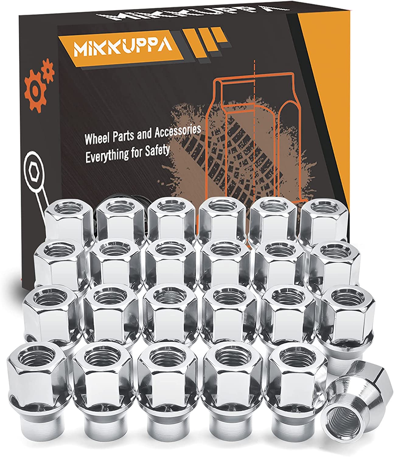 MIKKUPPA 12x1.5 Extended Open Lug Nuts - 24PCS M12x1.5 ET Lug Nuts with 7mm Shank, Replacement for Tacoma Tundra Sequoia 4Runner