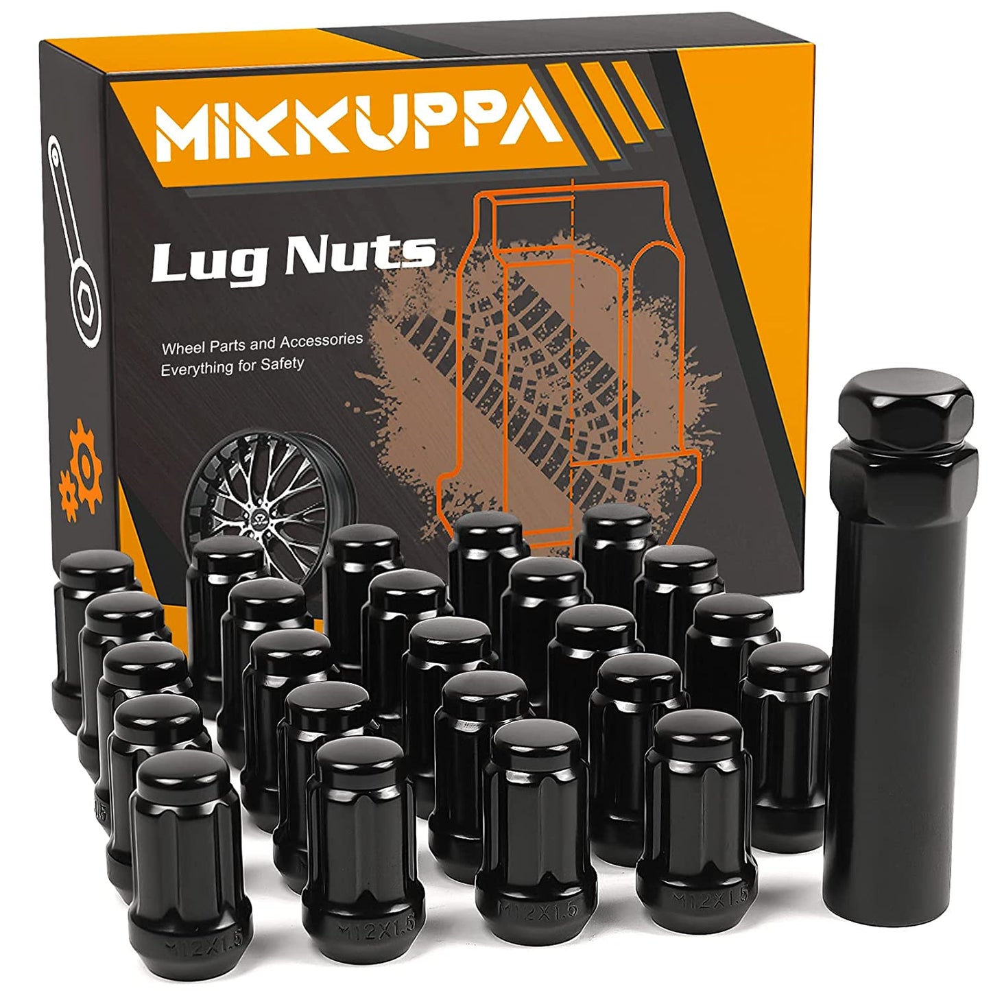 MIKKUPPA 24pcs M12x1.5 Lug Nuts - Replacement for 1984-2013 Toyota 4Runner, 1995-2013 Tacoma, 2000-2006 Tundra Aftermarket Wheel - Black Closed End Lug Nuts with Socket