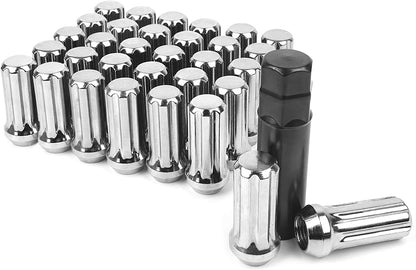 MIKKUPPA M14x1.5 Spline Lug Nuts, 32 Pack Chrome Lug Nuts 2 inches Long Cone Seat Lug Nut with Socket Key, Compatible with Ford F250 F350 Super Duty Chevy Silverado 1500 2500HD GMC Sierra