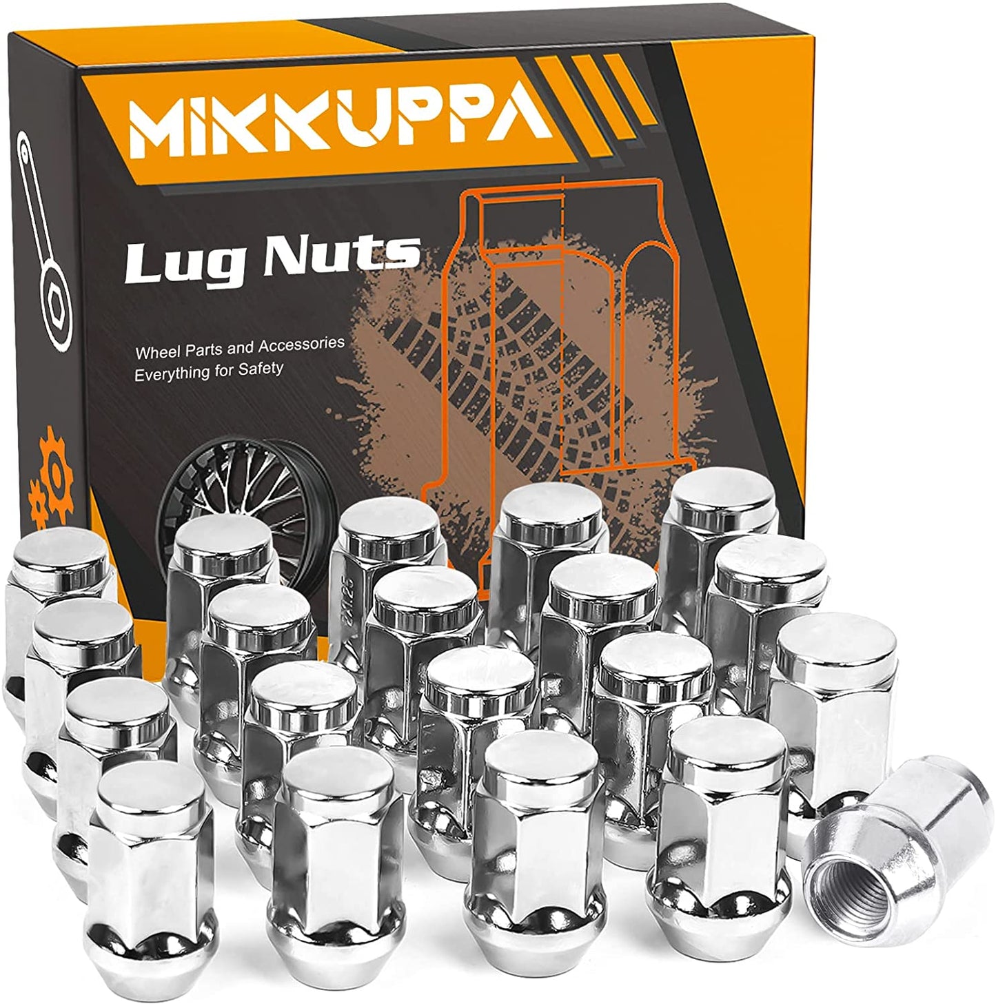 MIKKUPPA M12x1.25 Lug Nuts - Replacement for 1993-2021 Nissan Altima, 1988-2021 Nissan Maxima, Subaru Aftermarket Wheel - 20pcs Chrome Closed End Lug Nuts