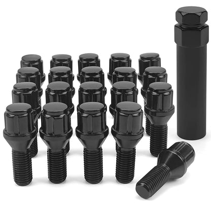 MIKKUPPA 12x1.5 Lug Bolts with Socket Key - Black M12x1.5 Spline Lug Nuts Bolts with 24mm Shank Replacement for BMW 320i 325i 328i 335i 528i 530i E36 E46 E60 E90 E92 E93 Aftermarket Wheels (20 Pack)