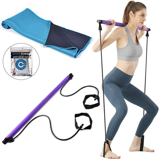 SPOCAMP Pilates Bar Kit with Adjustable Resistance Band, Portable Home Gym Workout Package and Toning Bar Exercise Stick Yoga with Foot Loop for Total Body Workout (Purple)