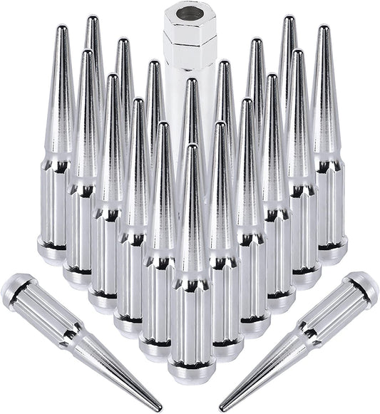 MIKKUPPA 1/2-20 Wheel Spike Lug Nuts, 20pcs Chrome Spike Lug Nuts 1/2x20 Solid 4.4" Tall Acorn Lug Nut with 1 Socket Key Replacement for Jeep Wrangler Cherokee Liberty