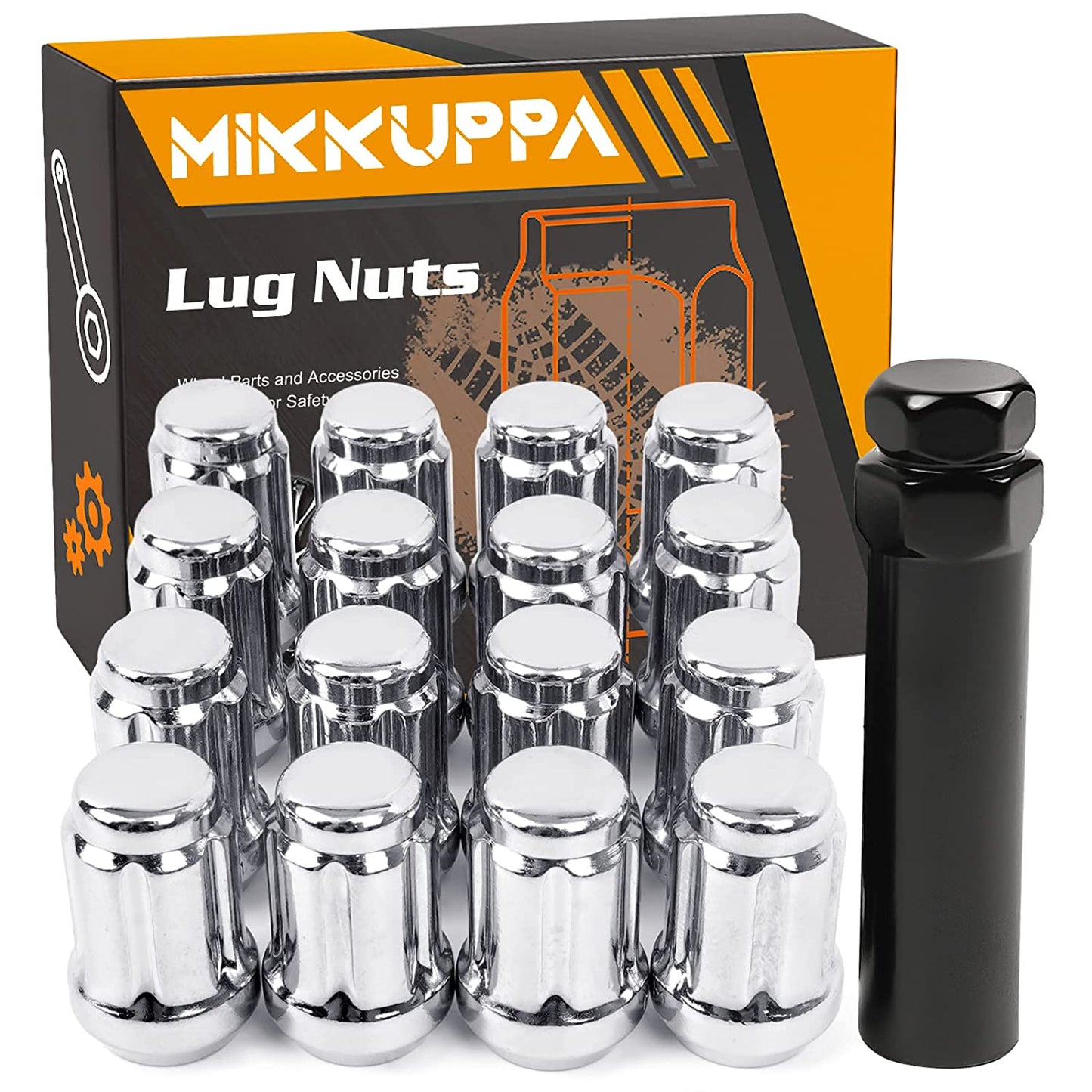 MIKKUPPA 16pcs Chrome Spline Lug Nuts - M12x1.5 Lug Nuts - 1.4 inch Length - Compatible with Polaris Ranger XP 900/1000, General 1000, RZR S 900, XP 1000 - Includes Socket Key Tool