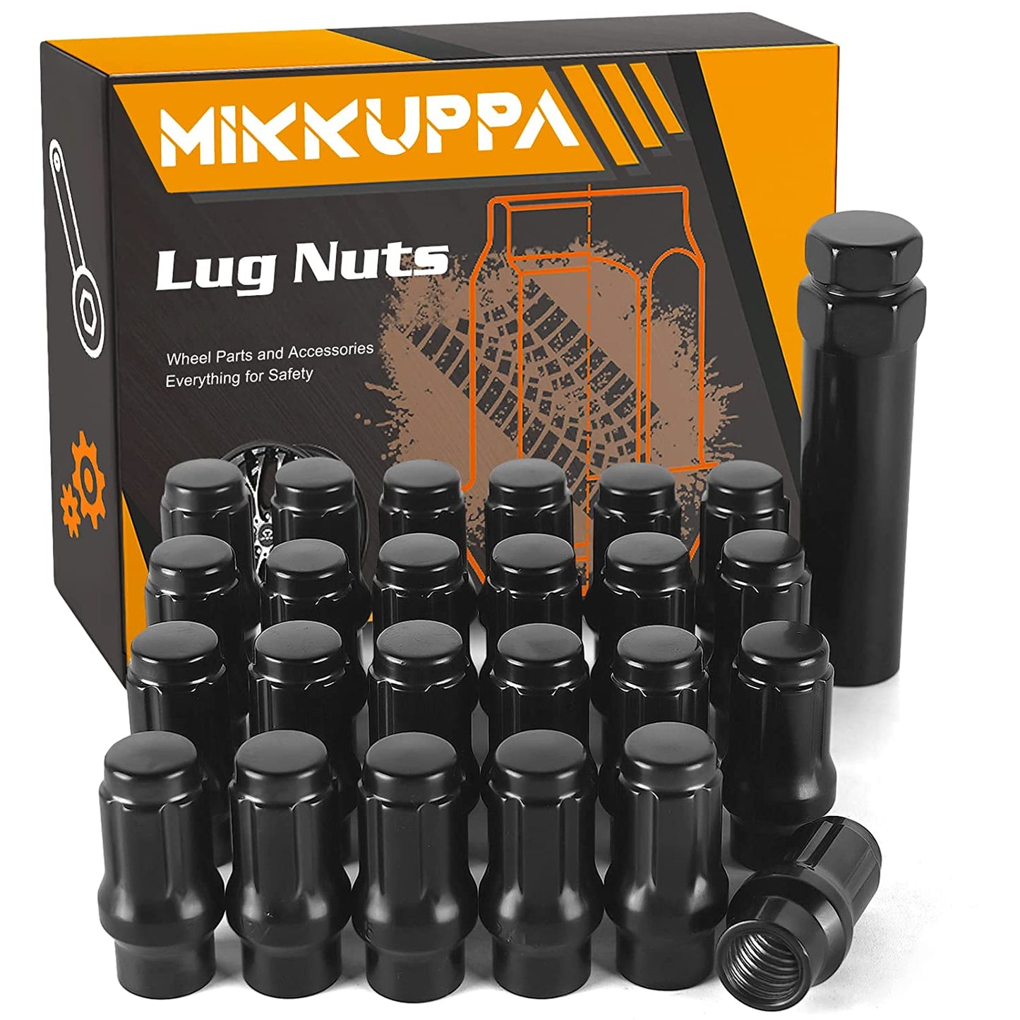 MIKKUPPA 24pcs M12X1.5 Extended Lug Nuts - Black Extended Thread Lug Nut (ET) - 3/4"(19mm) Hex, 1.57" (40mm) Tall, 0.79" (20mm) Wide, Replacement for Toyota Tacoma 4Runner Lexus