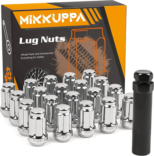 MIKKUPPA M12x1.5 Spline Lug Nuts - Replacement for 2006-2019 Ford Fusion, 2000-2019 Ford Focus, 2001-2019 Ford Escape Aftermarket Wheel - 20pcs Chrome Closed End Lug Nuts