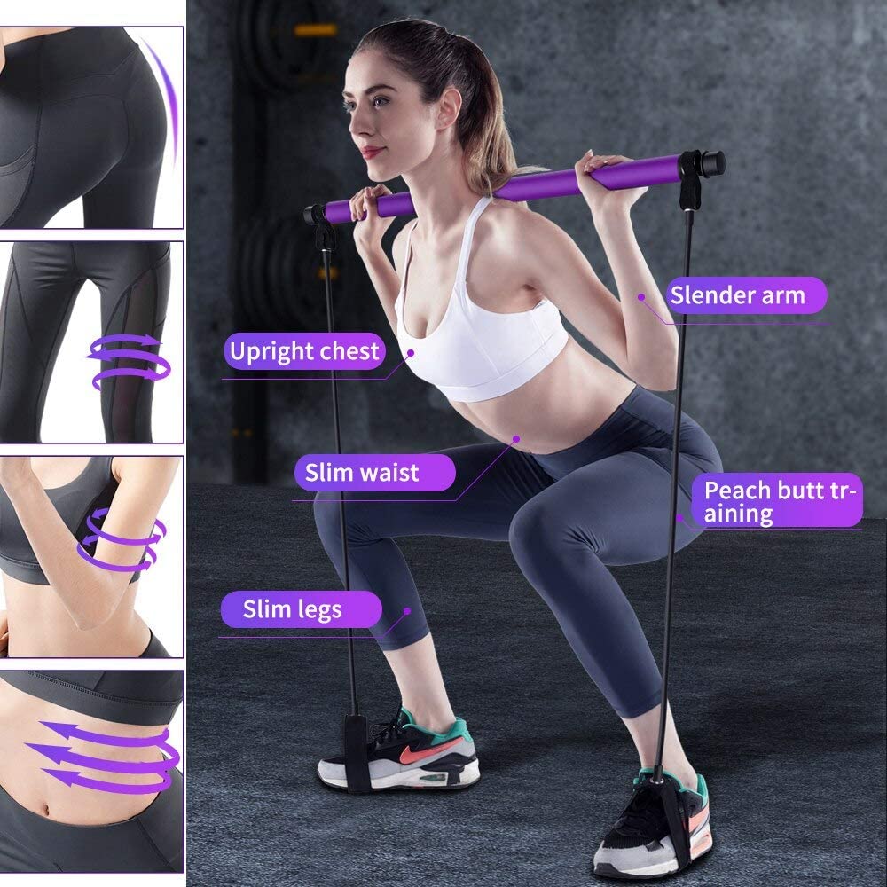 Pilates Bar Kit W/Resistance Band Adjustable Exercise Stick Toning Gym  Portable