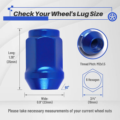 MIKKUPPA M12x1.5 Lug Nuts - Replacement for 2006-2019 Ford Fusion, 2000-2019 Ford Focus, 2001-2019 Ford Escape Aftermarket Wheel - 20pcs Blue Closed End Lug Nuts