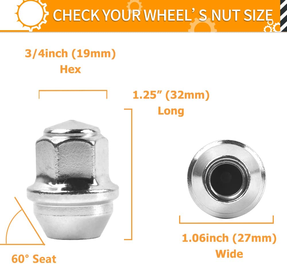 MIKKUPPA M12x1.5 One-Piece Chrome OEM Factory Style Large Acorn Seat Lug Nuts Replacement for 2001-2019 Ford Escape, 2012-2018 Ford Focus, 2006-2019 Ford Fusion Factory Wheels