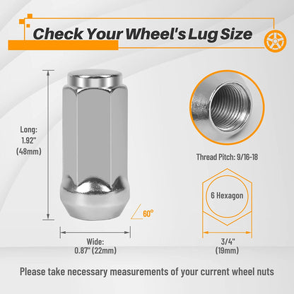 MIKKUPPA 9/16-18 Lug Nuts - Replacement for 2002-2010 ram 1500, 1994-2010 Ram 2500/3500, 1984-1997 F250/F350, 1974-1988 J20 Aftermarket Wheel 32pcs Chrome Closed End Lug Nuts