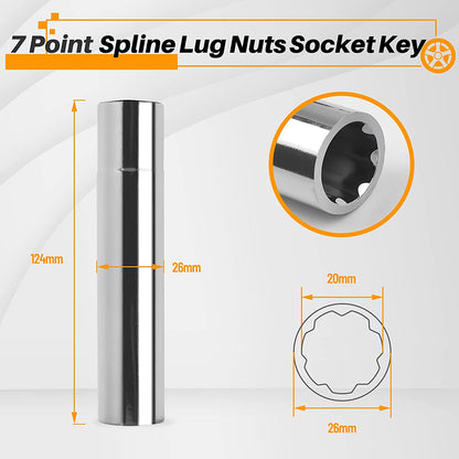 MIKKUPPA 7 Point Spike Lug Nuts Socket Key - for 20mm Inner Diameter Compatible with 21mm (13/16) and 22mm (7/8) Replacement Hex Socket