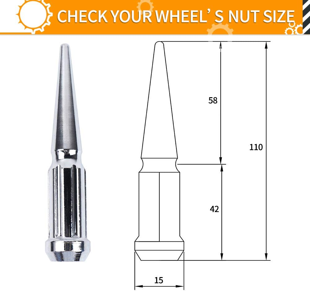 MIKKUPPA 1/2-20 Wheel Spike Lug Nuts, 20pcs Chrome Spike Lug Nuts 1/2x20  Solid 4.4