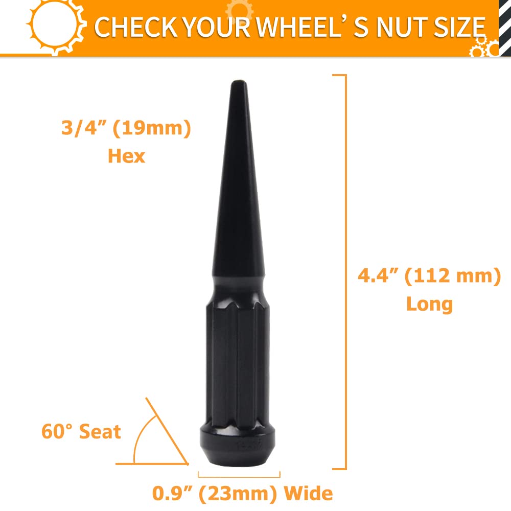 MIKKUPPA M14x1.5 Wheel Spike Lug Nuts, 24pcs Black Spike Lug Nuts 14mm