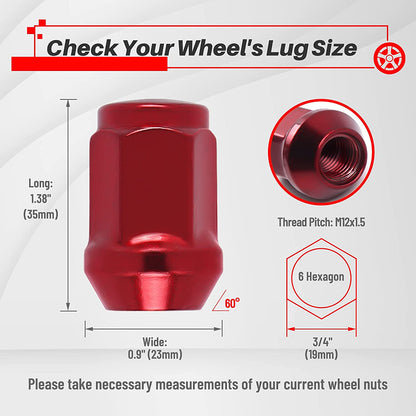 MIKKUPPA M12x1.5 Lug Nuts - Replacement for 2006-2019 Ford Fusion, 2000-2019 Ford Focus, 2001-2019 Ford Escape Aftermarket Wheel - 20pcs Red Closed End Lug Nuts