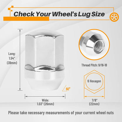 MIKKUPPA 9/16-18 One-Piece Chrome OEM Factory Style Large Acorn Seat Lug Nuts Replacement for 2006-2010 Dodge Dakota, 2004-2009 Dodge Durango, 2002-2010 Dodge Ram 1500 Factory Wheels