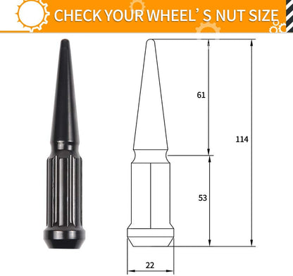 MIKKUPPA 9/16-18 Spike Lug Nuts - 32 PCS Black Spiked Lug Nuts 9/16 Solid 4.4" Tall Acorn Lug Nut with 1 Socket Key Replacement for 1994-2010 Ram 2500/3500, 1984-1997 F250/F350, 1974-1988 J20