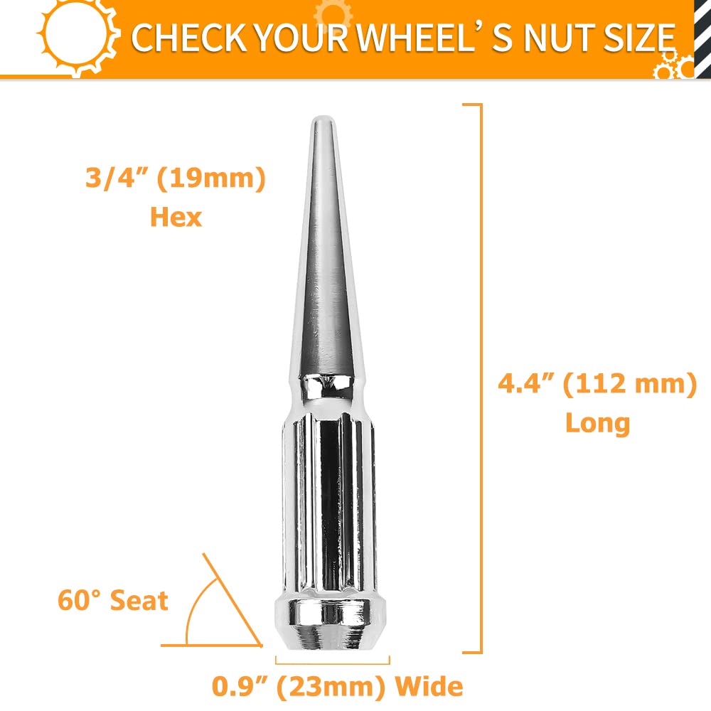 14X1.5 Chrome Spike Lug Nuts with 4.4' Tall 3/4′ ′ Hex and Set of 24+1 Key  - China Lug Nuts, Nuts