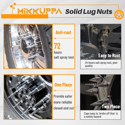 MIKKUPPA 14 mm x 1.5 Wheel Spike Lug Nuts, 24 x Chrome M14x1.5 Lug Nut, Cone/Conical Bulge Seat, MIKKUPPA Silver Closed End Nuts with 1 Socket Key for Silverado Aftermarket Wheel