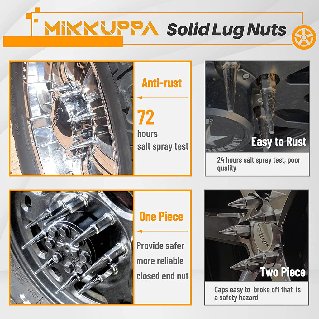 MIKKUPPA 14 mm x 1.5 Wheel Spike Lug Nuts, 24 x Chrome M14x1.5 Lug Nut