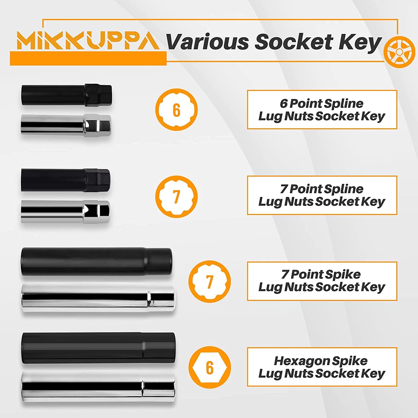 MIKKUPPA 7 Point Spike Lug Nuts Socket Key - for 20mm Inner Diameter Compatible with 21mm (13/16) and 22mm (7/8) Replacement Hex Socket