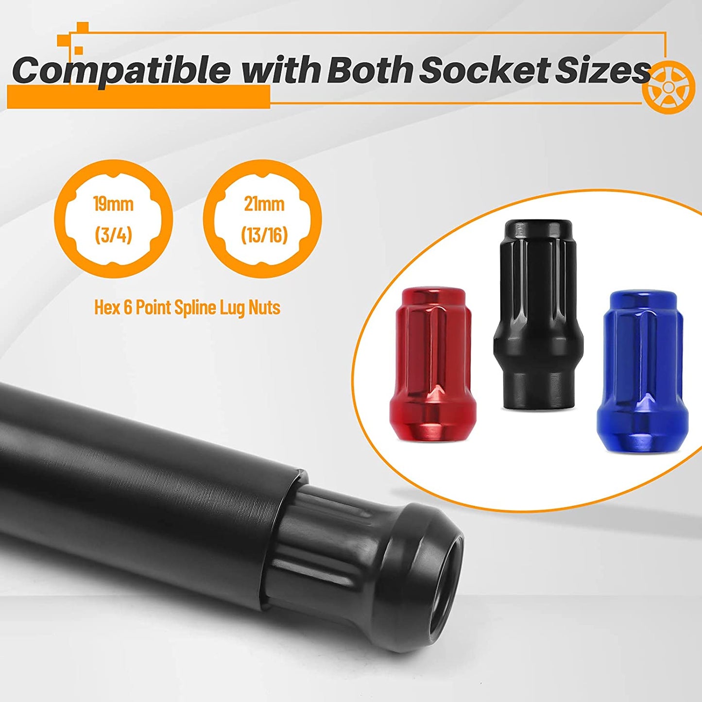 MIKKUPPA 2pcs 6 Point Spline Lug Nuts Socket Key Tool - for 17.6mm Inner Diameter - Compatible with 19mm (3/4) and 21mm (13/16) Replacement Spline Socket